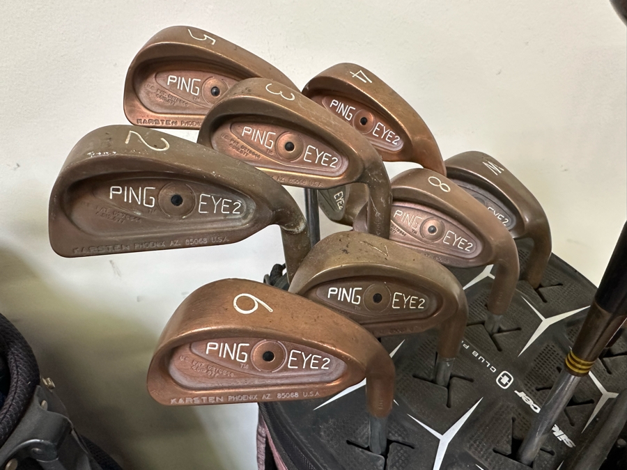 Golf Clubs With Pair Of Golf Bags Mainly Ping Eye 2, Taylor Made Rossa Monte Carlo Putter - See Photos [Photo 5]