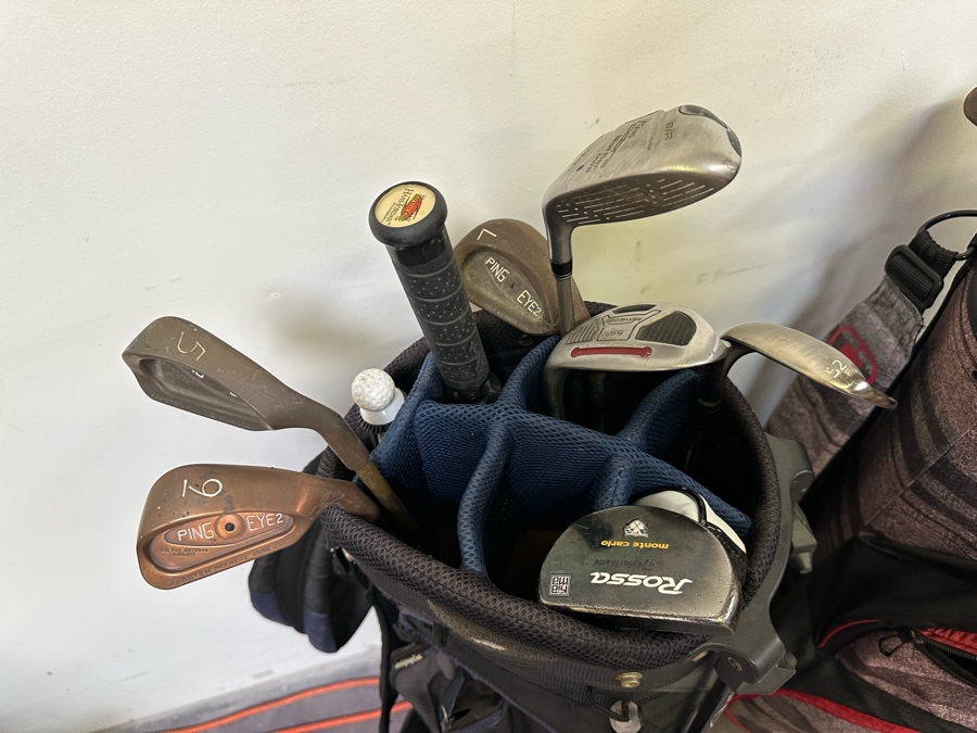 Golf Clubs With Pair Of Golf Bags Mainly Ping Eye 2, Taylor Made Rossa Monte Carlo Putter - See Photos [Photo 10]