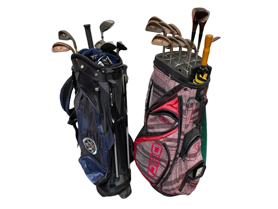 Golf Clubs With Pair Of Golf Bags Mainly Ping Eye 2, Taylor Made Rossa Monte Carlo Putter - See Photos [Photo 1]