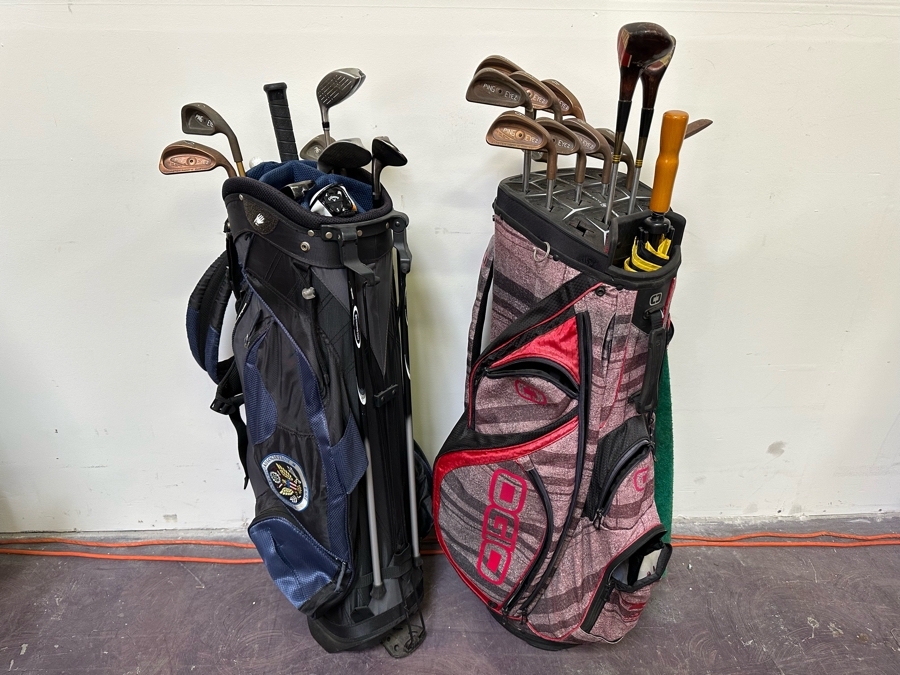 Golf Clubs With Pair Of Golf Bags Mainly Ping Eye 2, Taylor Made Rossa Monte Carlo Putter - See Photos [Photo 3]