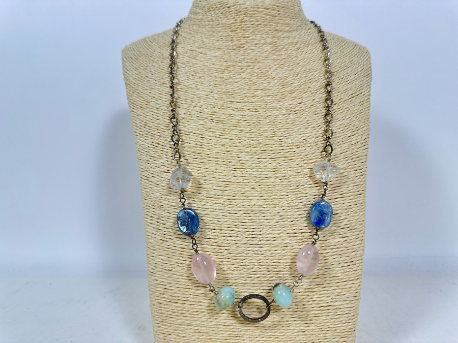 Sterling Silver 26' Necklace With Various Stones 37g [Photo 2]