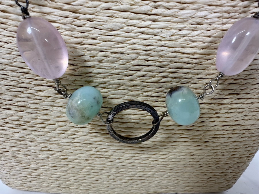 Sterling Silver 26' Necklace With Various Stones 37g [Photo 3]