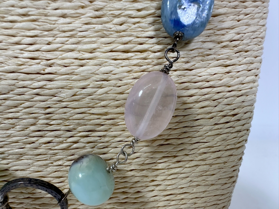 Sterling Silver 26' Necklace With Various Stones 37g [Photo 4]