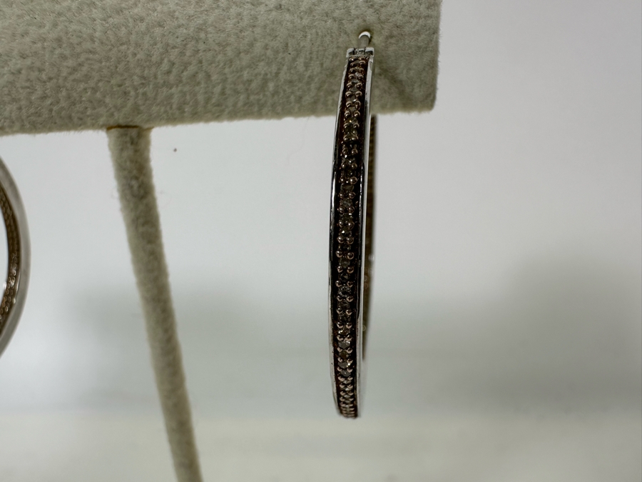 Sterling Silver Hoop Earrings Signed JS 8.3g [Photo 4]