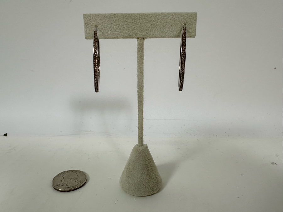 Sterling Silver Hoop Earrings Signed JS 8.3g [Photo 6]