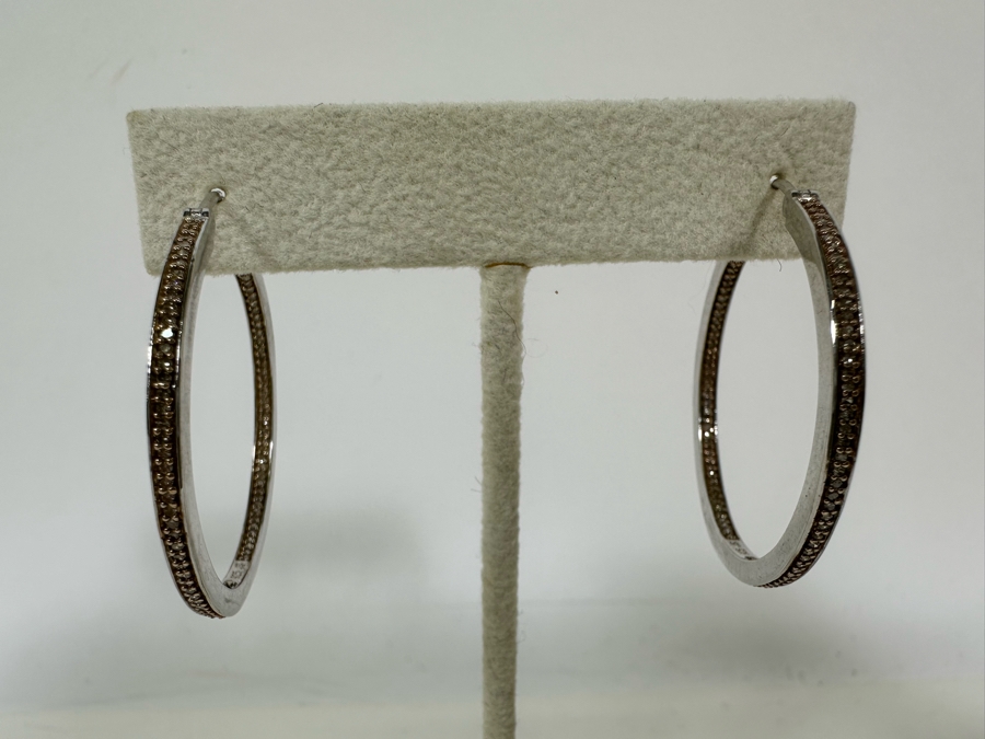 Sterling Silver Hoop Earrings Signed JS 8.3g [Photo 3]