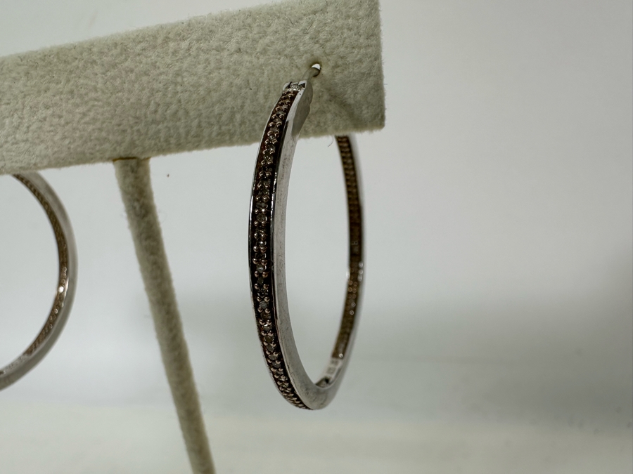 Sterling Silver Hoop Earrings Signed JS 8.3g [Photo 5]