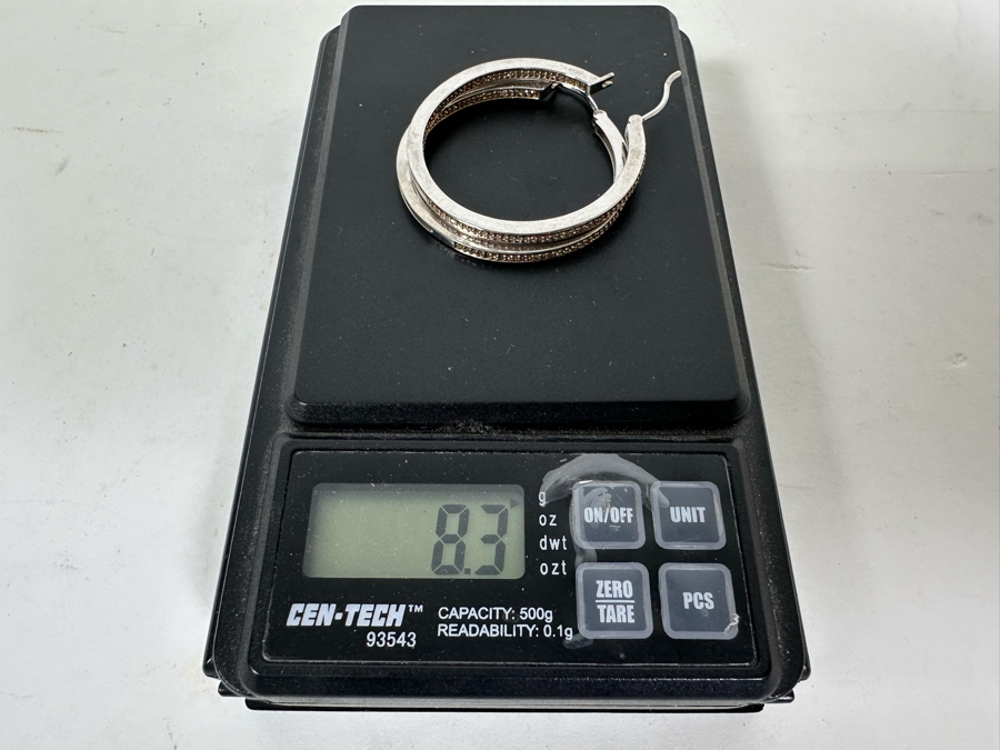 Sterling Silver Hoop Earrings Signed JS 8.3g [Photo 9]