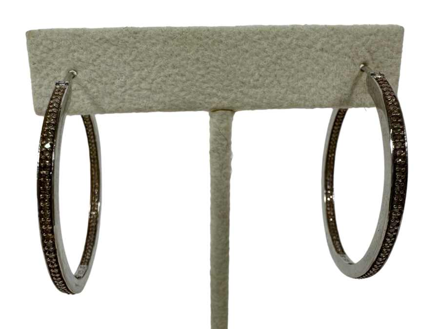 Sterling Silver Hoop Earrings Signed JS 8.3g