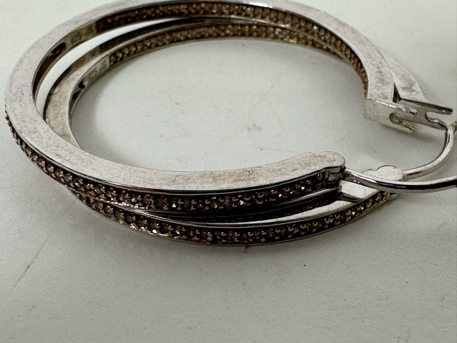 Sterling Silver Hoop Earrings Signed JS 8.3g [Photo 8]