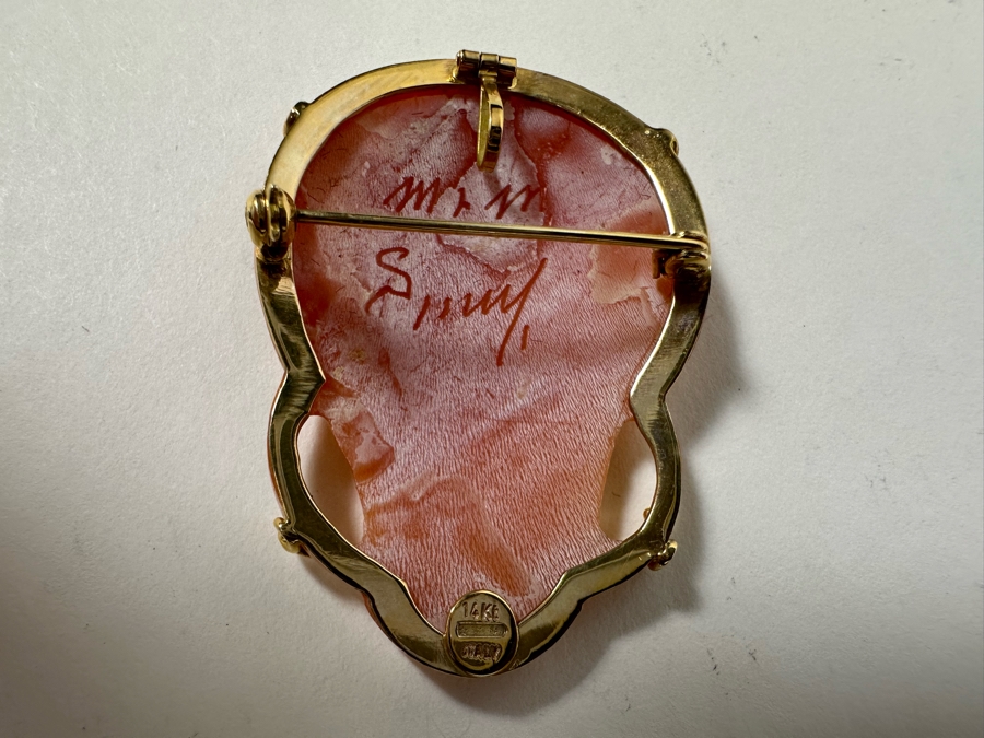 Vintage 14K Gold Carved Shell Cameo Signed Brooch Pin Pendant Italy 5.5g [Photo 5]