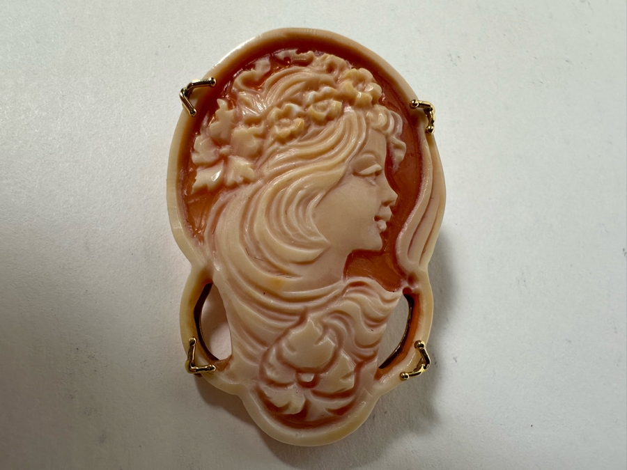 Vintage 14K Gold Carved Shell Cameo Signed Brooch Pin Pendant Italy 5.5g [Photo 4]