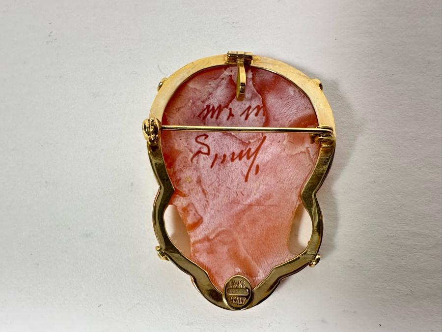 Vintage 14K Gold Carved Shell Cameo Signed Brooch Pin Pendant Italy 5.5g [Photo 6]