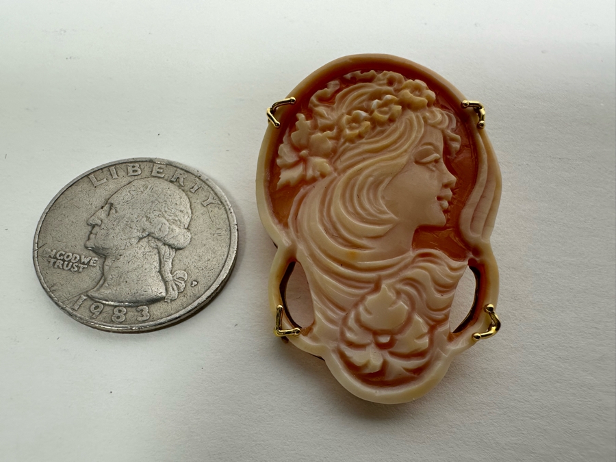 Vintage 14K Gold Carved Shell Cameo Signed Brooch Pin Pendant Italy 5.5g [Photo 11]