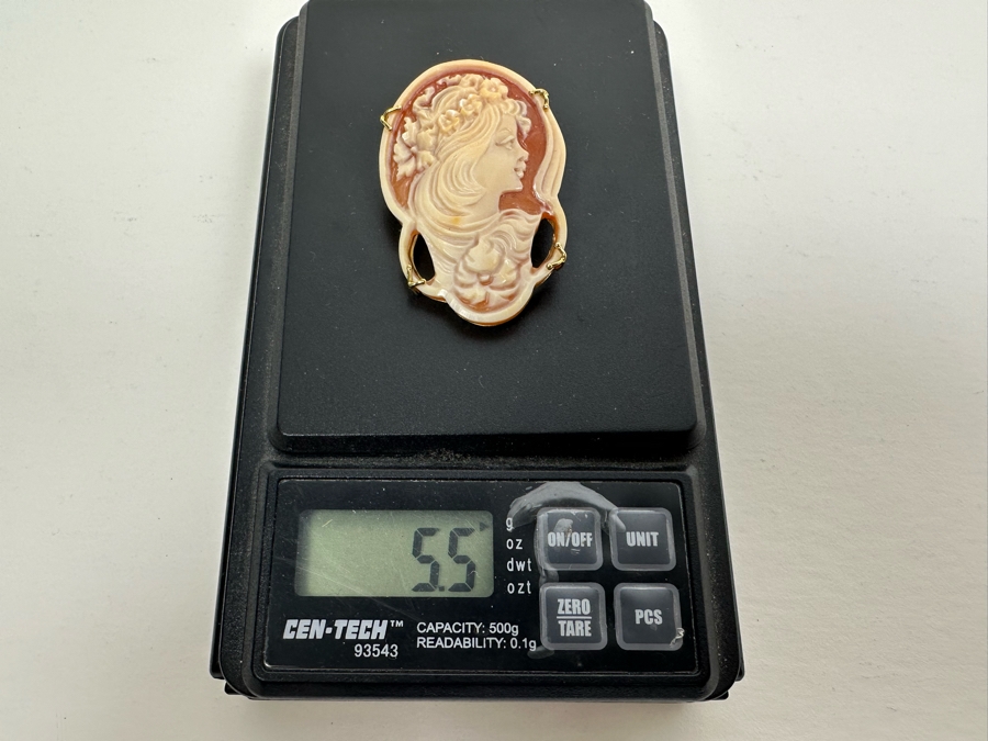 Vintage 14K Gold Carved Shell Cameo Signed Brooch Pin Pendant Italy 5.5g [Photo 10]