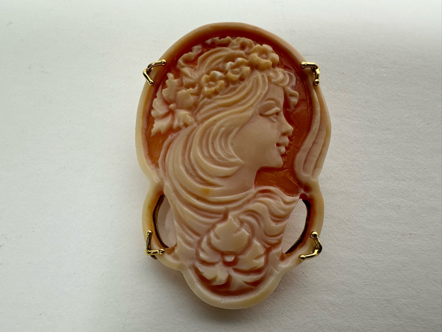 Vintage 14K Gold Carved Shell Cameo Signed Brooch Pin Pendant Italy 5.5g [Photo 7]