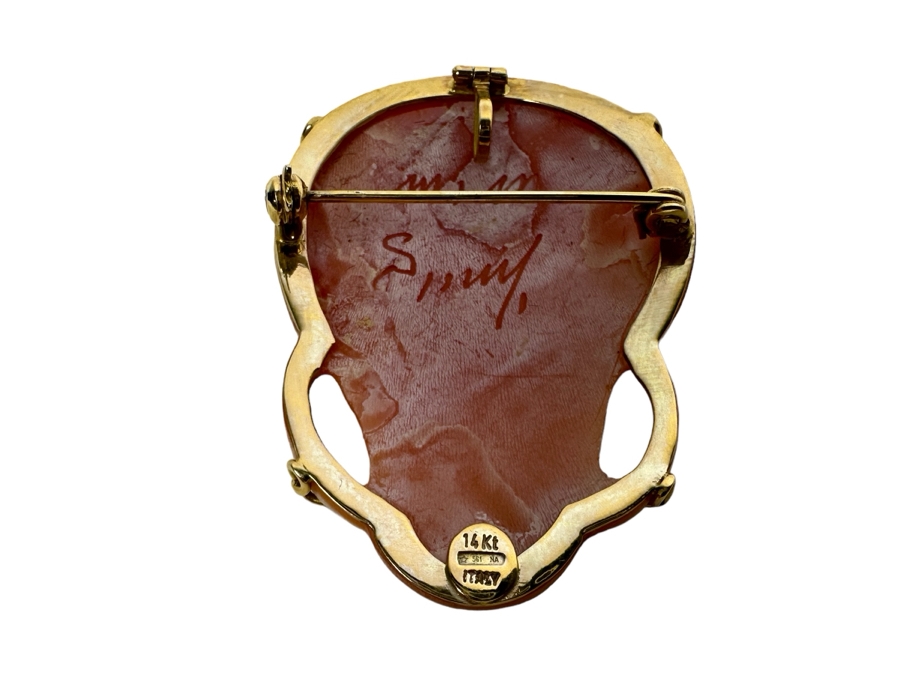 Vintage 14K Gold Carved Shell Cameo Signed Brooch Pin Pendant Italy 5.5g [Photo 3]