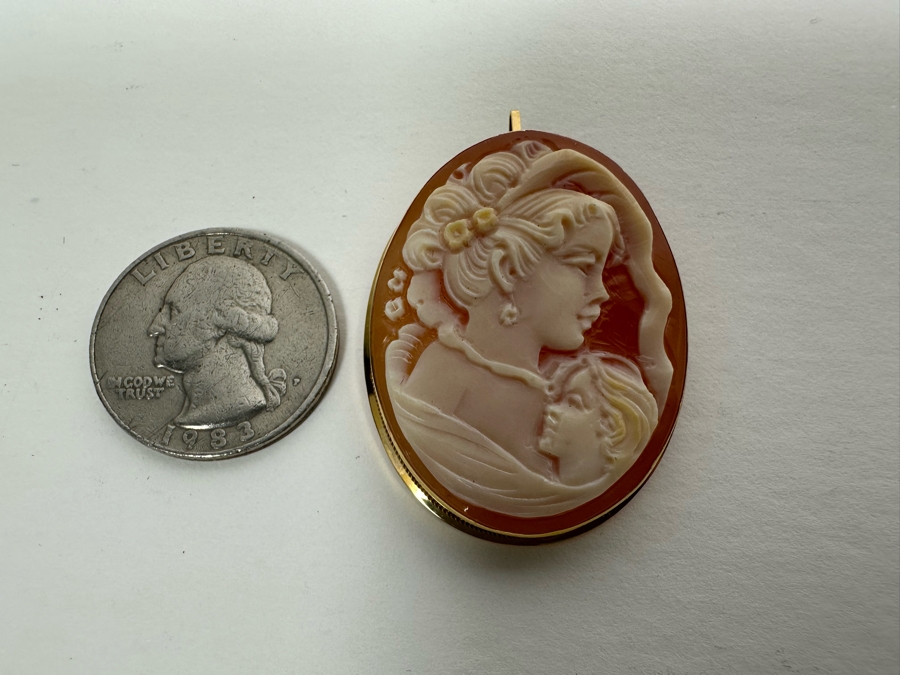 Vintage 14K Gold Carved Shell Cameo Signed Brooch Pin Pendant Italy 7.9g [Photo 9]