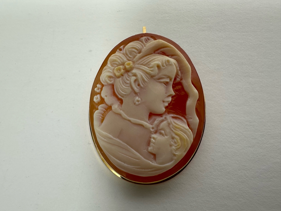 Vintage 14K Gold Carved Shell Cameo Signed Brooch Pin Pendant Italy 7.9g [Photo 4]