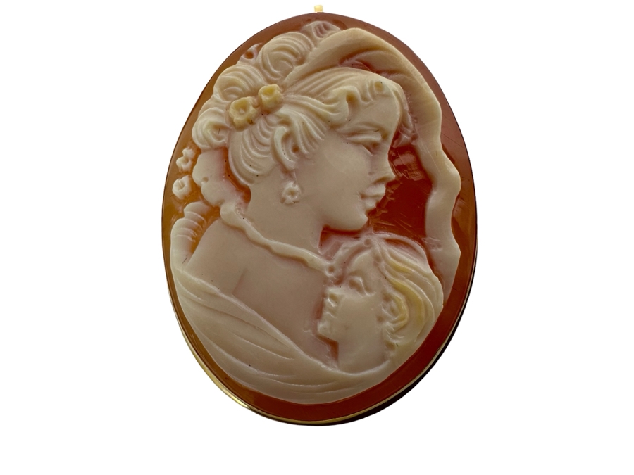 Vintage 14K Gold Carved Shell Cameo Signed Brooch Pin Pendant Italy 7.9g [Photo 2]