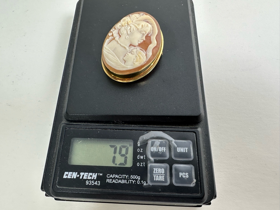 Vintage 14K Gold Carved Shell Cameo Signed Brooch Pin Pendant Italy 7.9g [Photo 10]