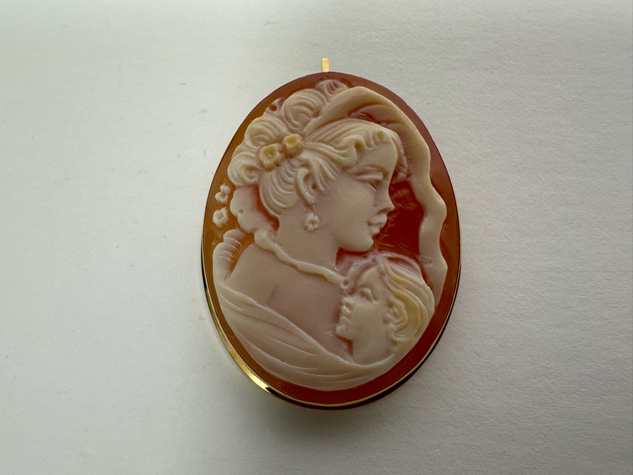 Vintage 14K Gold Carved Shell Cameo Signed Brooch Pin Pendant Italy 7.9g [Photo 5]