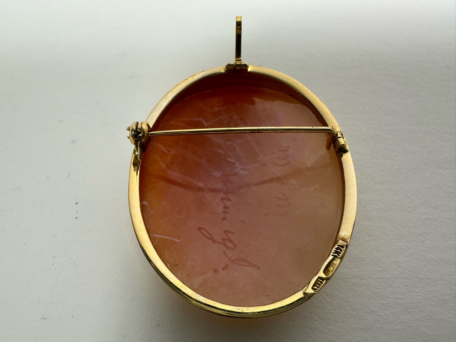 Vintage 14K Gold Carved Shell Cameo Signed Brooch Pin Pendant Italy 7.9g [Photo 7]