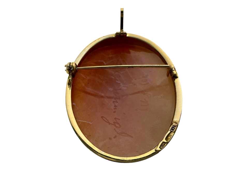 Vintage 14K Gold Carved Shell Cameo Signed Brooch Pin Pendant Italy 7.9g [Photo 3]