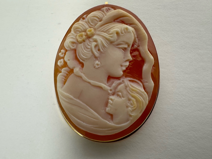 Vintage 14K Gold Carved Shell Cameo Signed Brooch Pin Pendant Italy 7.9g [Photo 6]