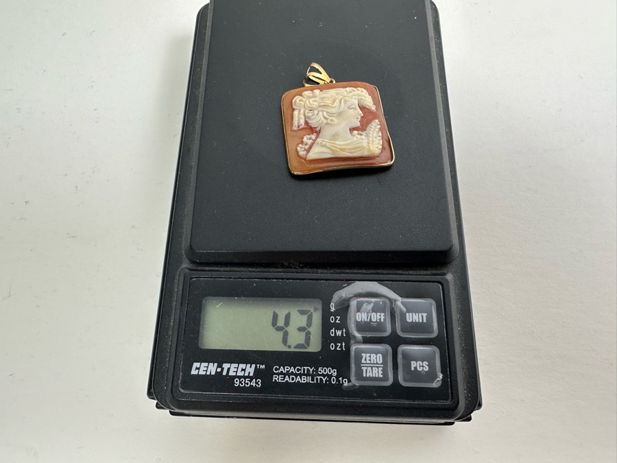 Vintage 14K Gold Carved Shell Cameo Signed Pendant Italy 4.3g [Photo 11]