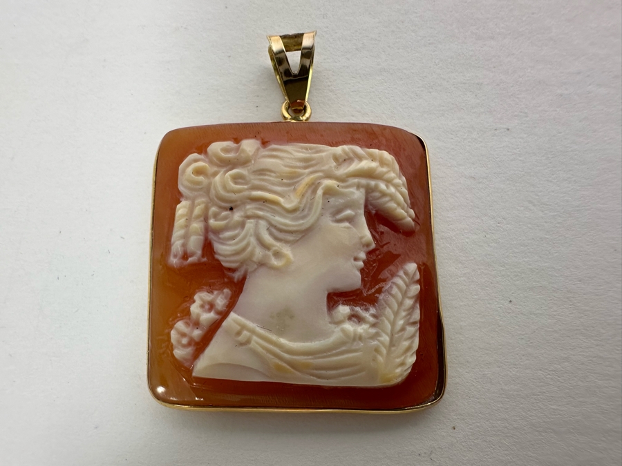 Vintage 14K Gold Carved Shell Cameo Signed Pendant Italy 4.3g [Photo 6]