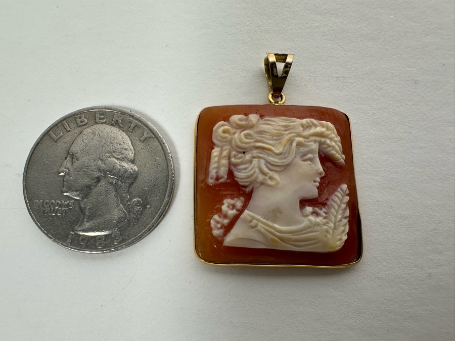 Vintage 14K Gold Carved Shell Cameo Signed Pendant Italy 4.3g [Photo 10]