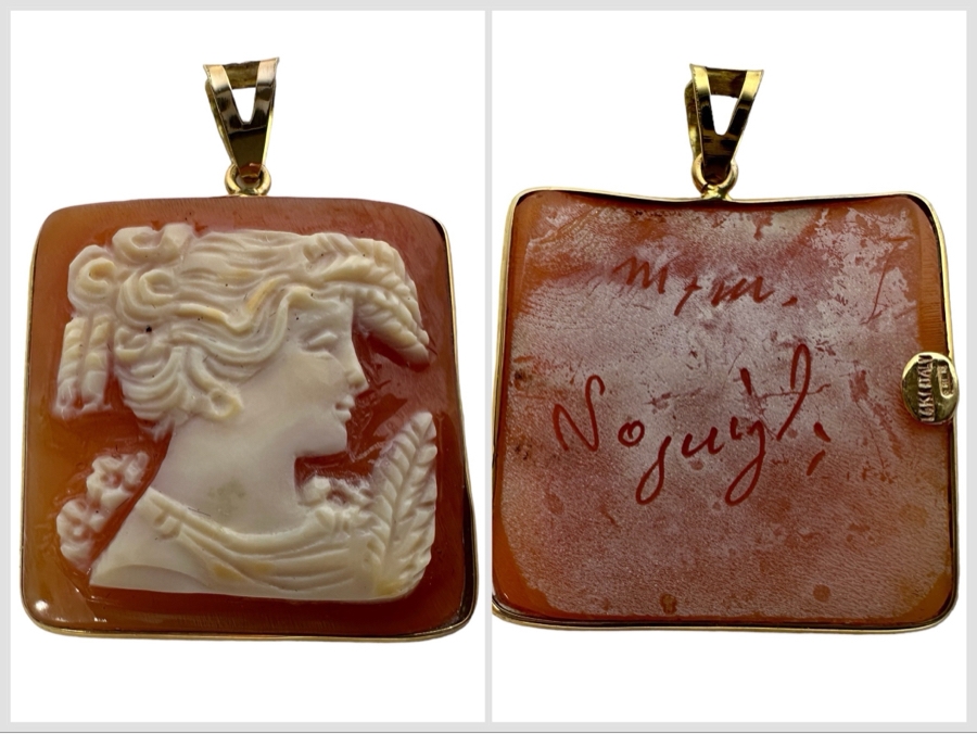 Vintage 14K Gold Carved Shell Cameo Signed Pendant Italy 4.3g [Photo 1]