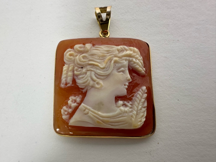 Vintage 14K Gold Carved Shell Cameo Signed Pendant Italy 4.3g [Photo 4]