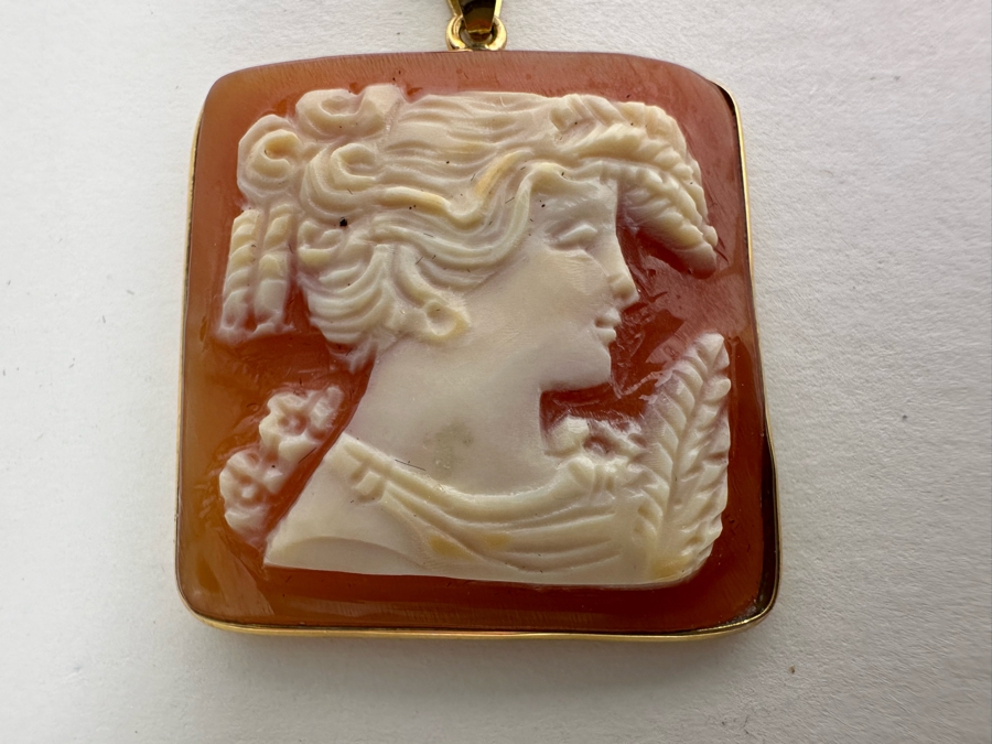 Vintage 14K Gold Carved Shell Cameo Signed Pendant Italy 4.3g [Photo 5]