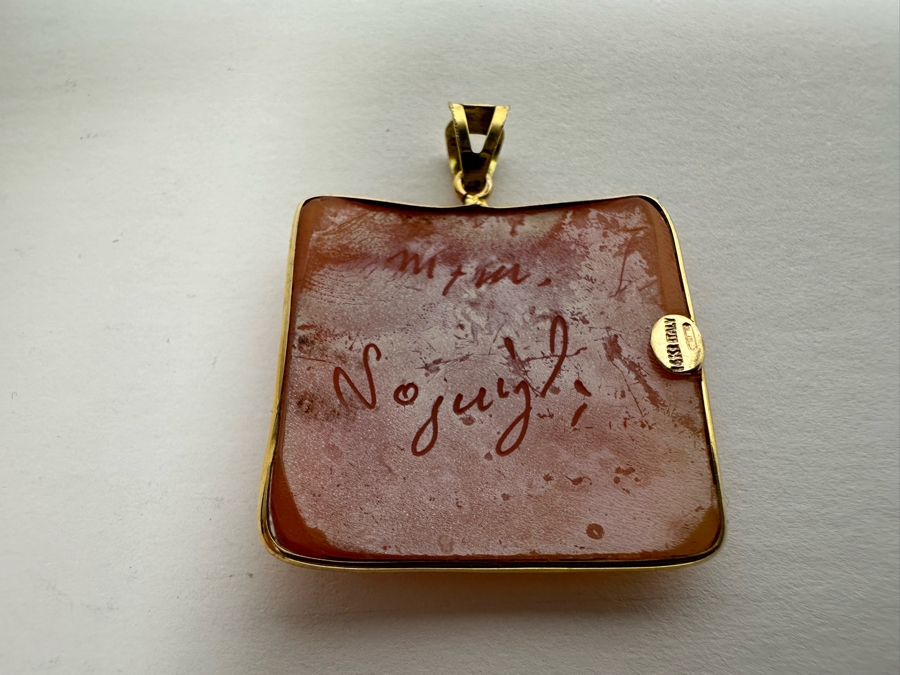 Vintage 14K Gold Carved Shell Cameo Signed Pendant Italy 4.3g [Photo 9]