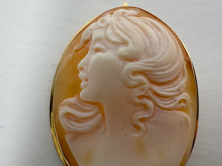 Vintage 14K Gold Carved Shell Cameo Signed Brooch Pin Pendant Italy 5.7g [Photo 6]