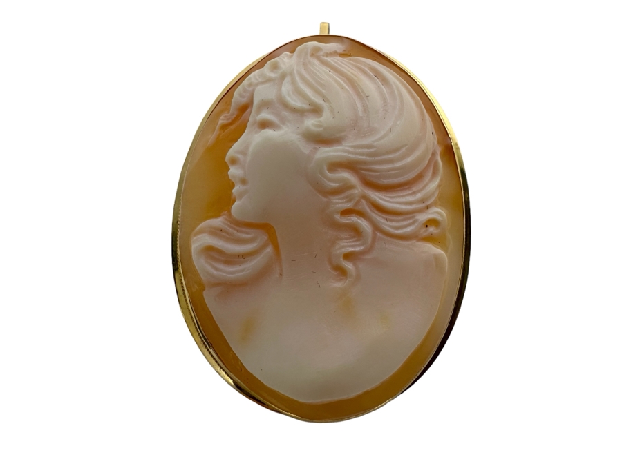 Vintage 14K Gold Carved Shell Cameo Signed Brooch Pin Pendant Italy 5.7g [Photo 2]