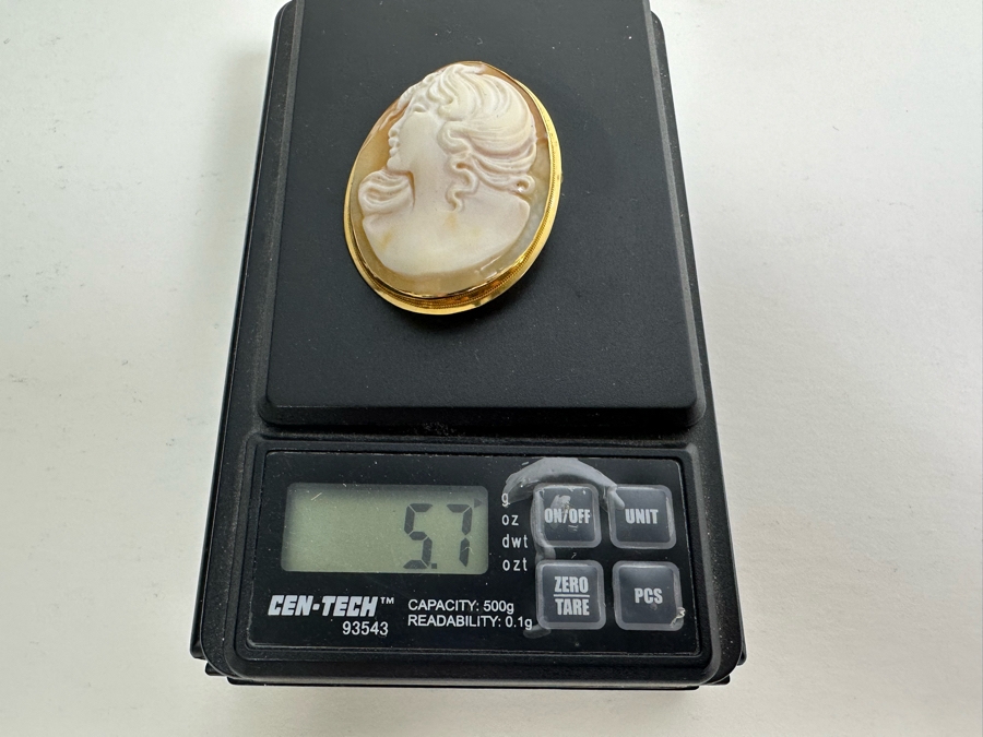 Vintage 14K Gold Carved Shell Cameo Signed Brooch Pin Pendant Italy 5.7g [Photo 11]