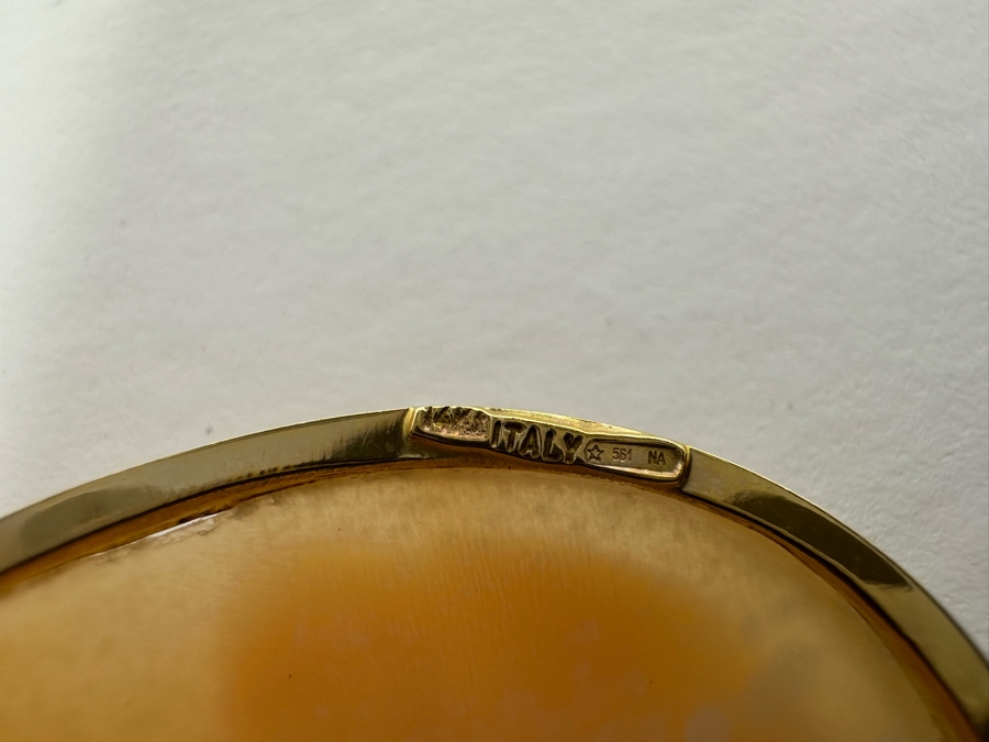 Vintage 14K Gold Carved Shell Cameo Signed Brooch Pin Pendant Italy 5.7g [Photo 9]