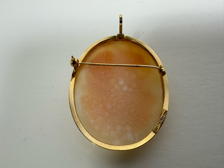 Vintage 14K Gold Carved Shell Cameo Signed Brooch Pin Pendant Italy 5.7g [Photo 7]