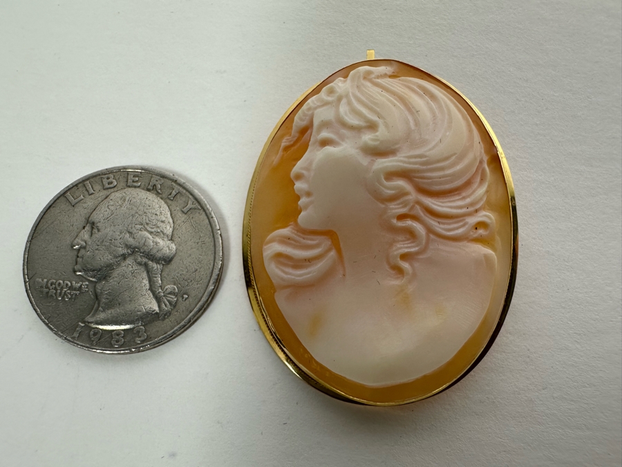 Vintage 14K Gold Carved Shell Cameo Signed Brooch Pin Pendant Italy 5.7g [Photo 10]