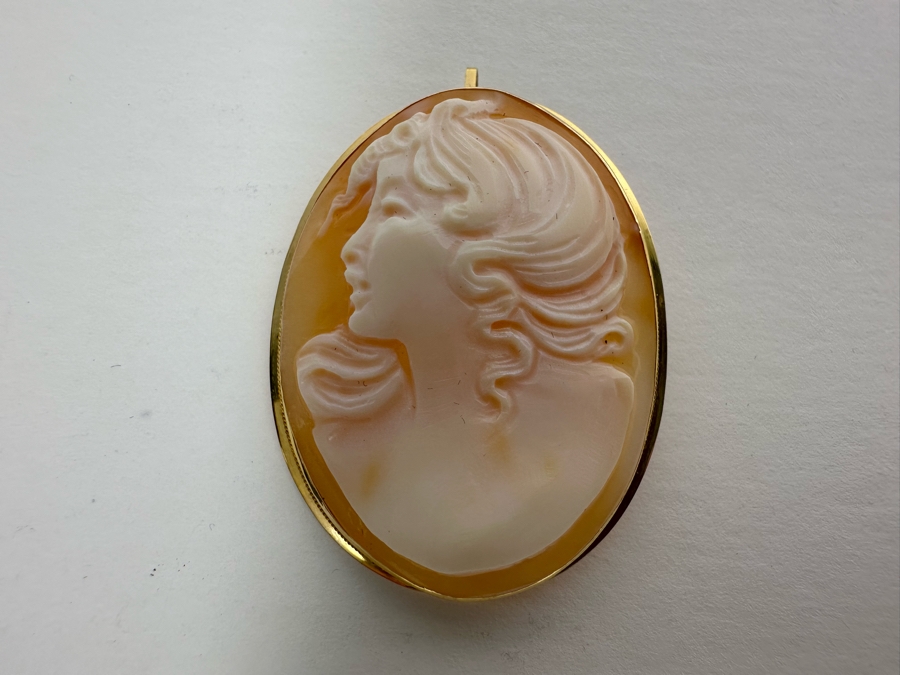 Vintage 14K Gold Carved Shell Cameo Signed Brooch Pin Pendant Italy 5.7g [Photo 5]