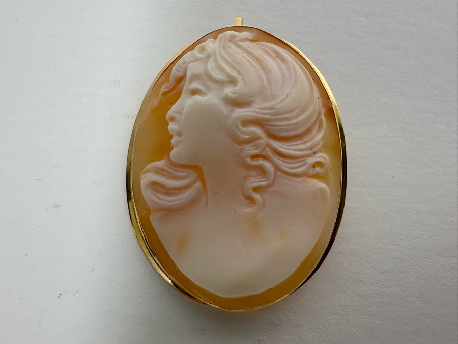 Vintage 14K Gold Carved Shell Cameo Signed Brooch Pin Pendant Italy 5.7g [Photo 4]
