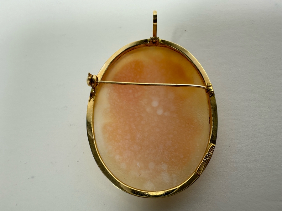 Vintage 14K Gold Carved Shell Cameo Signed Brooch Pin Pendant Italy 5.7g [Photo 8]