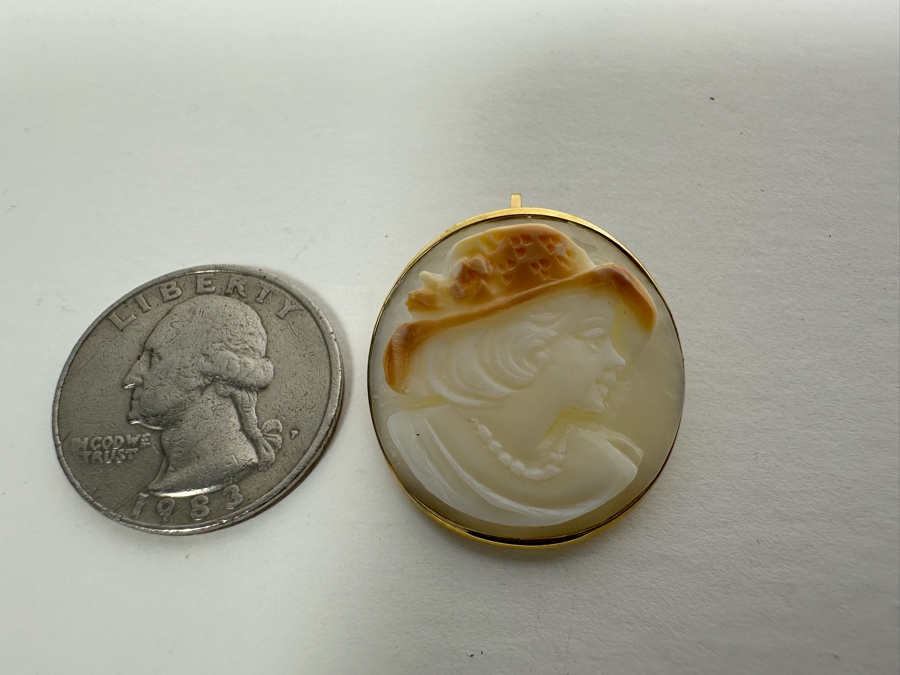 Vintage 14K Gold Carved Shell Cameo Signed Brooch Pin Pendant Italy 3.3g [Photo 11]