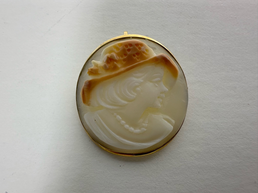 Vintage 14K Gold Carved Shell Cameo Signed Brooch Pin Pendant Italy 3.3g [Photo 5]