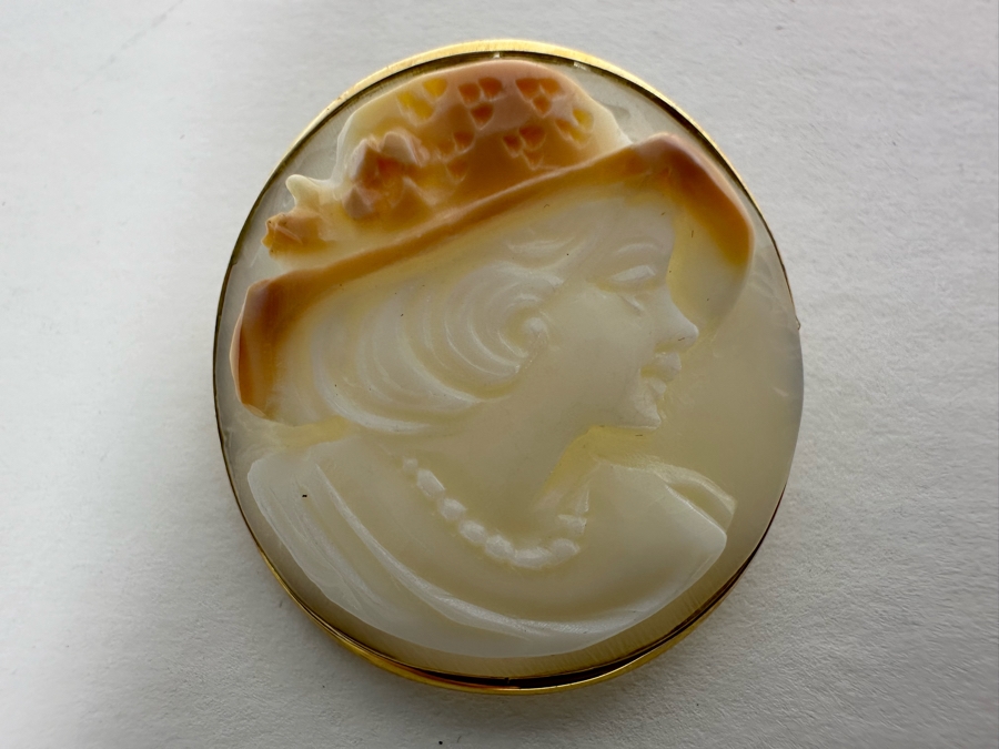 Vintage 14K Gold Carved Shell Cameo Signed Brooch Pin Pendant Italy 3.3g [Photo 6]