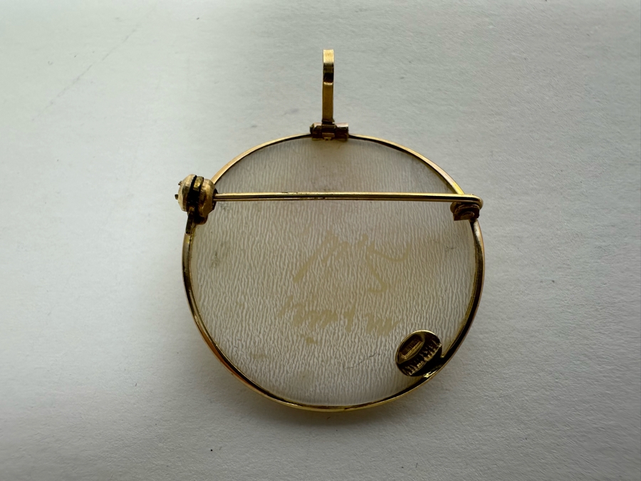 Vintage 14K Gold Carved Shell Cameo Signed Brooch Pin Pendant Italy 3.3g [Photo 7]