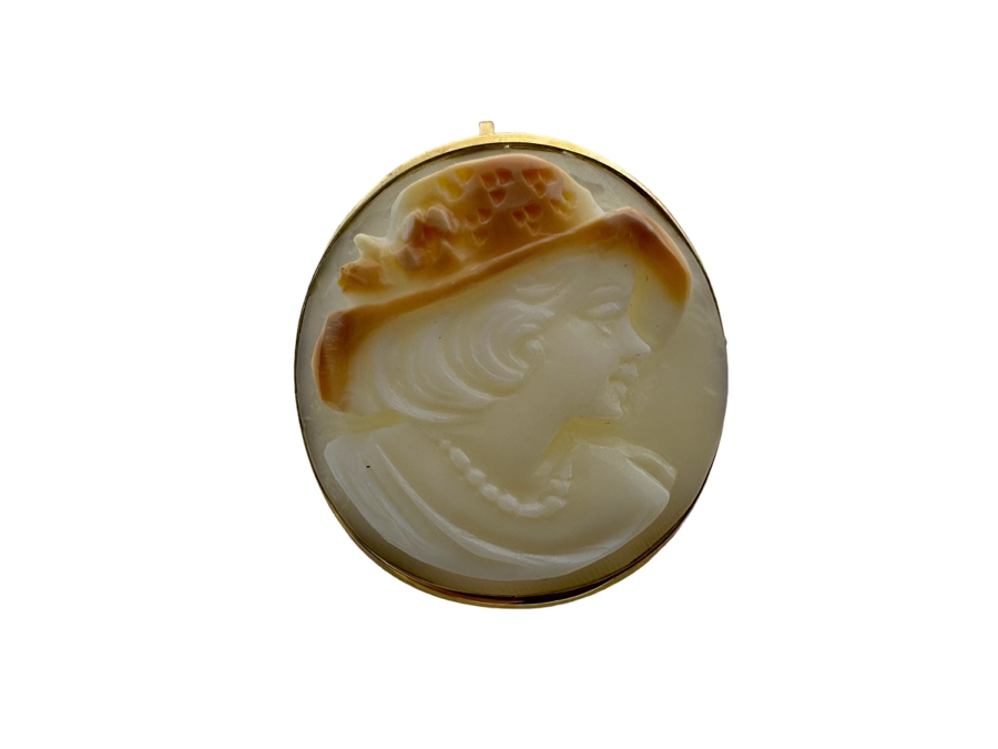 Vintage 14K Gold Carved Shell Cameo Signed Brooch Pin Pendant Italy 3.3g [Photo 2]